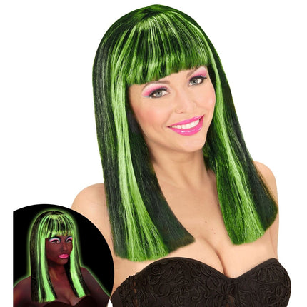 Halloween Pruik Zwart Groen Strepen van Widmann koop je bij Partywinkel