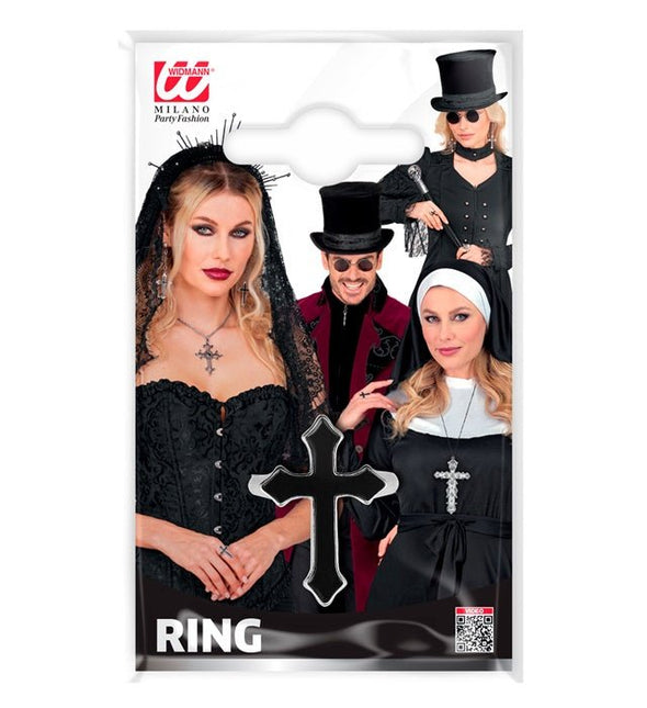 Halloween Ring Zwart Kruis van Widmann koop je bij Partywinkel