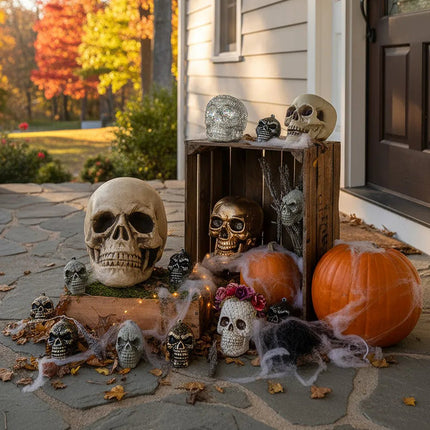 Halloween Schedel Goud 8cm 3st van Boland koop je bij Partywinkel