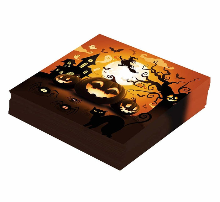 Halloween Servetten Pompoen 33cm 12st van Fiestas Guirca koop je bij Partywinkel