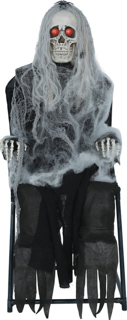 Halloween Skelet Op Stoel Met Licht, Geluid En Beweging 1,05m van Fiestas Guirca koop je bij Partywinkel