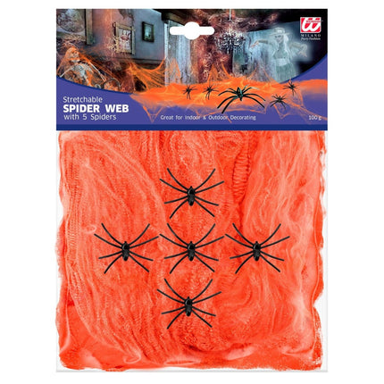 Halloween Spinnenweb Oranje Met Spinnen van Widmann koop je bij Partywinkel