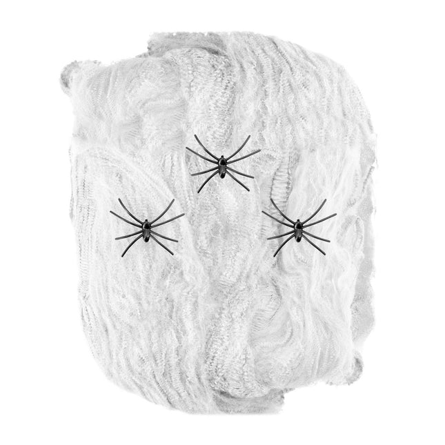 Halloween Spinnenweb Wit Met Spinnen 4 delig van Widmann koop je bij Partywinkel
