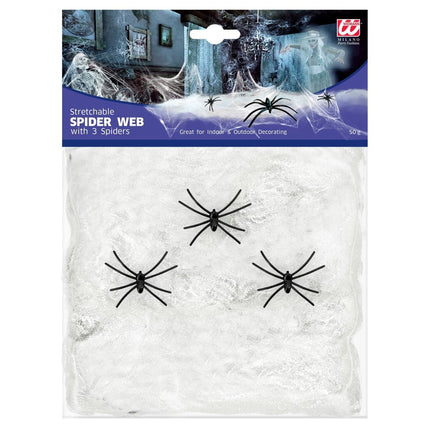 Halloween Spinnenweb Wit Met Spinnen 4 delig van Widmann koop je bij Partywinkel