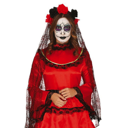 Halloween Tiara Sluier Zwart Rood van Fiestas Guirca koop je bij Partywinkel