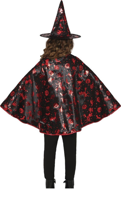 Halloween Verkleedset Zwart Rood Meisje Heks 2 delig - Partywinkel - 8434077190098