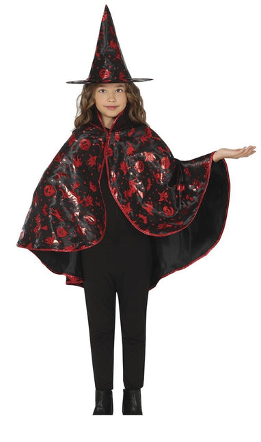 Halloween Verkleedset Zwart Rood Meisje Heks 2 delig - Partywinkel - 8434077190098