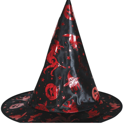 Halloween Verkleedset Zwart Rood Meisje Heks 2 delig - Partywinkel - 8434077190098