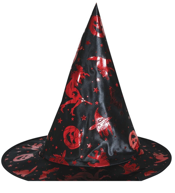 Halloween Verkleedset Zwart Rood Meisje Heks 2 delig - Partywinkel - 8434077190098