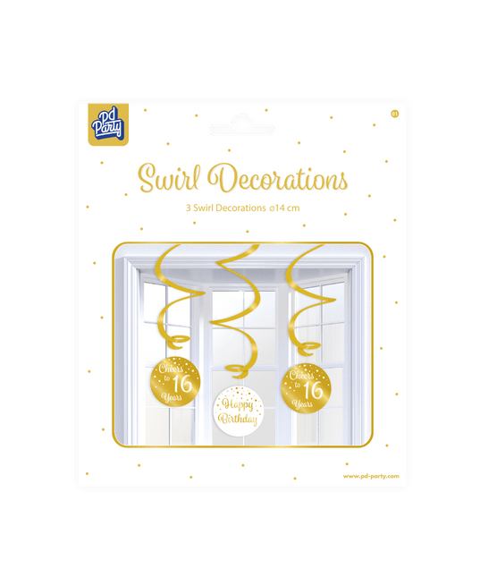 Hangdecoratie 16 Jaar Happy Birthday 17cm 3st van Paper Dreams koop je bij Partywinkel