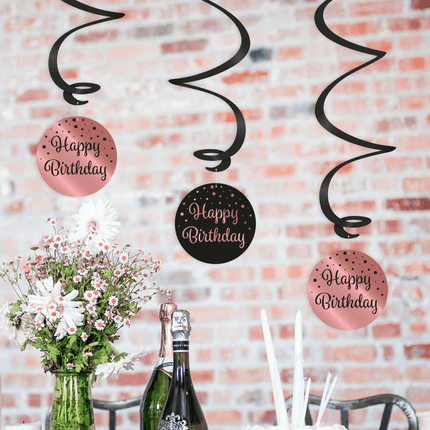 Hangdecoratie 25 Jaar Happy Birthday Zwart Roze 17cm 3st van Paper Dreams koop je bij Partywinkel