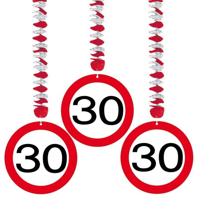 Hangdecoratie 30 Jaar Verkeersbord 75cm 3st - Partywinkel - 8714572051293