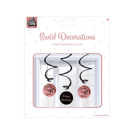 Hangdecoratie 40 Jaar Happy Birthday Zwart Roze 17cm 3st van Paper Dreams koop je bij Partywinkel