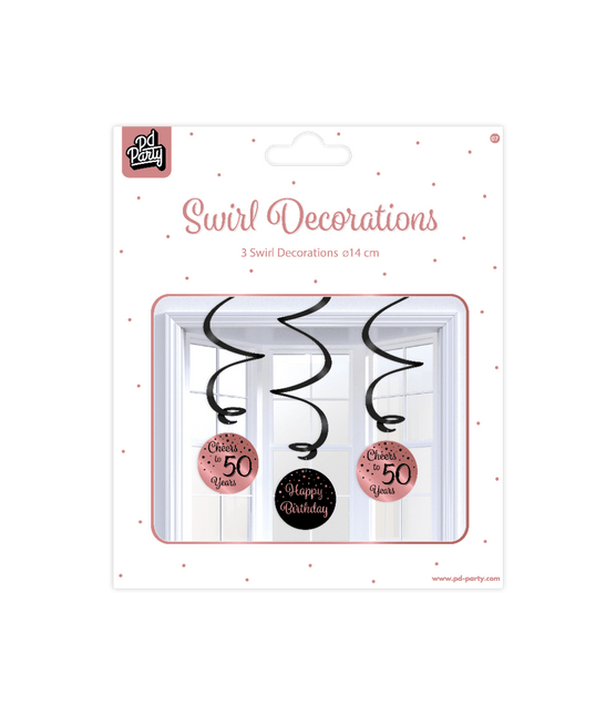 Hangdecoratie 50 Jaar Happy Birthday Zwart Roze 17cm 3st van Paper Dreams koop je bij Partywinkel