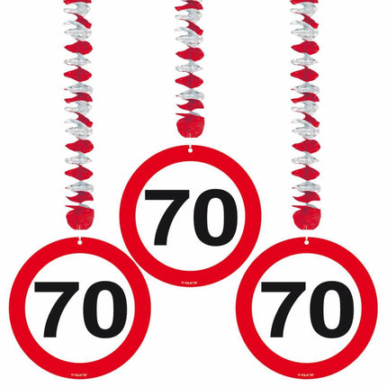 Hangdecoratie 70 Jaar Verkeersbord 75cm 3st van Folat koop je bij Partywinkel