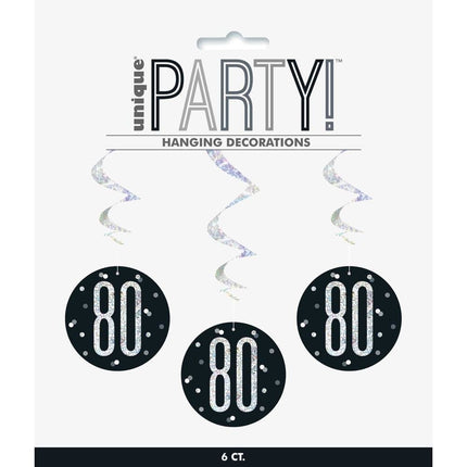 Hangdecoratie 80 Jaar Zwart 81cm 6st van Unique koop je bij Partywinkel
