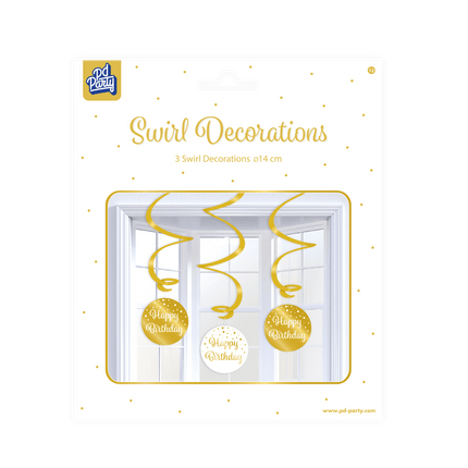 Hangdecoratie Happy Birthday Goud Wit 17cm 3st van Paper Dreams koop je bij Partywinkel