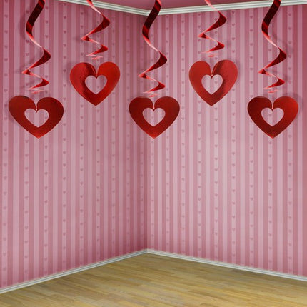 Hangdecoratie Hartjes Rood 60cm 5st van Partydeco koop je bij Partywinkel