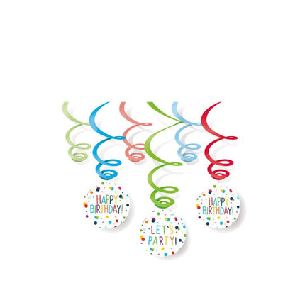 Hangdecoratie – Swirls Confetti Birthday – Set van 6 – 80 cm van Riethmueller koop je bij Partywinkel