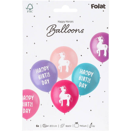 Happy Birthday Ballonnen Paarden 33cm 6st van Folat koop je bij Partywinkel