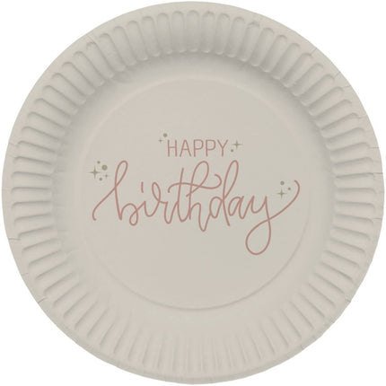Happy Birthday Borden Beige 23cm 8st van Folat koop je bij Partywinkel