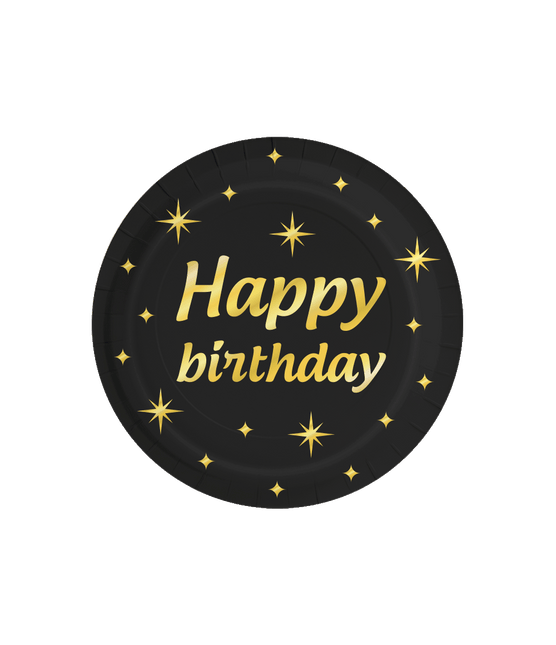 Happy Birthday Borden Zwart Goud 23cm 8st van Paper Dreams koop je bij Partywinkel