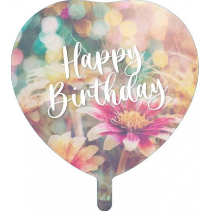 Happy Birthday Helium Ballon Hart Bloemen Leeg 45cm van VDV Benefit koop je bij Partywinkel