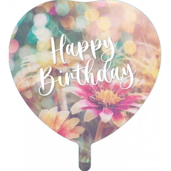Happy Birthday Helium Ballon Hart Bloemen Leeg 45cm van VDV Benefit koop je bij Partywinkel
