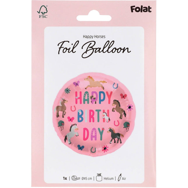 Happy Birthday Helium Ballon Paarden Leeg 45cm van Folat koop je bij Partywinkel