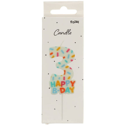 Happy Birthday Kaars 3 Jaar 7cm van Folat koop je bij Partywinkel