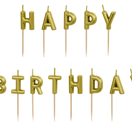 Happy Birthday Kaarsen Goud van Partydeco koop je bij Partywinkel