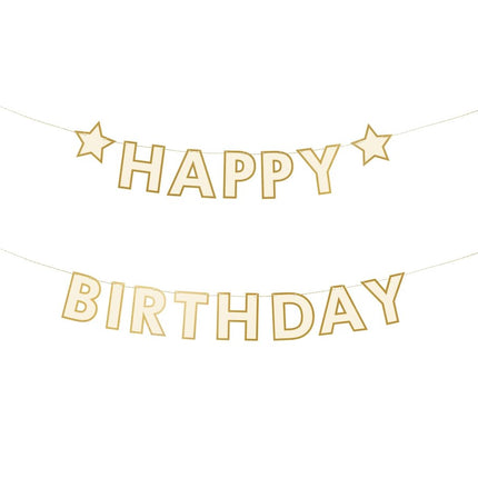 Happy Birthday Letterslinger Wit Goud 3m van Partydeco koop je bij Partywinkel