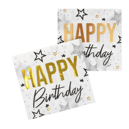 Happy Birthday Servetten Goud Zilver Sterren 33cm 20st van Boland koop je bij Partywinkel