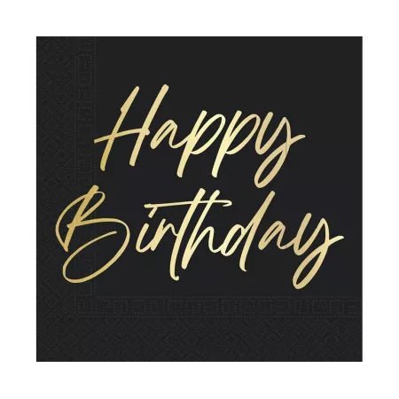 Happy Birthday Servetten Goud Zwart 2 Laags 33cm 20st van Procos koop je bij Partywinkel