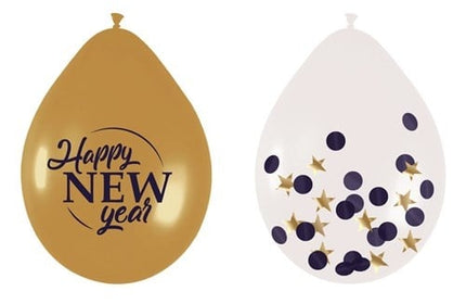 Happy New Year Ballonnen 20cm 6st van Haza Witbaard koop je bij Partywinkel