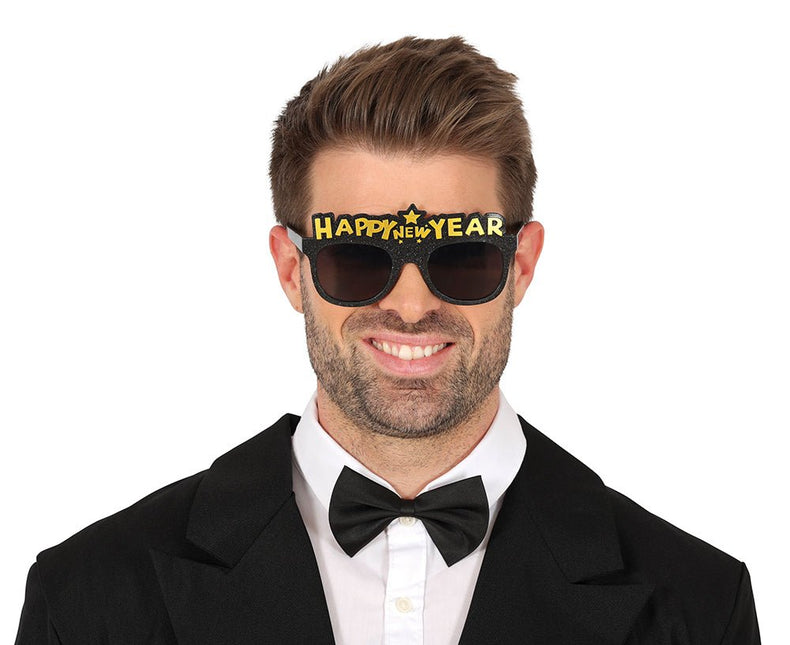 Happy New Year Bril Zwart Goud - Partywinkel - 8434077182109