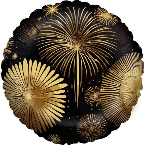 Happy New Year Helium Ballon Zwart Goud Vuurwerk Leeg 45cm van VDV Benefit koop je bij Partywinkel