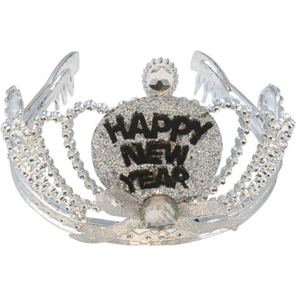 Happy New Year Kroontje Zilver met lampjes - Partywinkel - 8714572204224