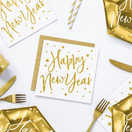 Happy New Year Servetten Wit 33cm 20st van Partydeco koop je bij Partywinkel