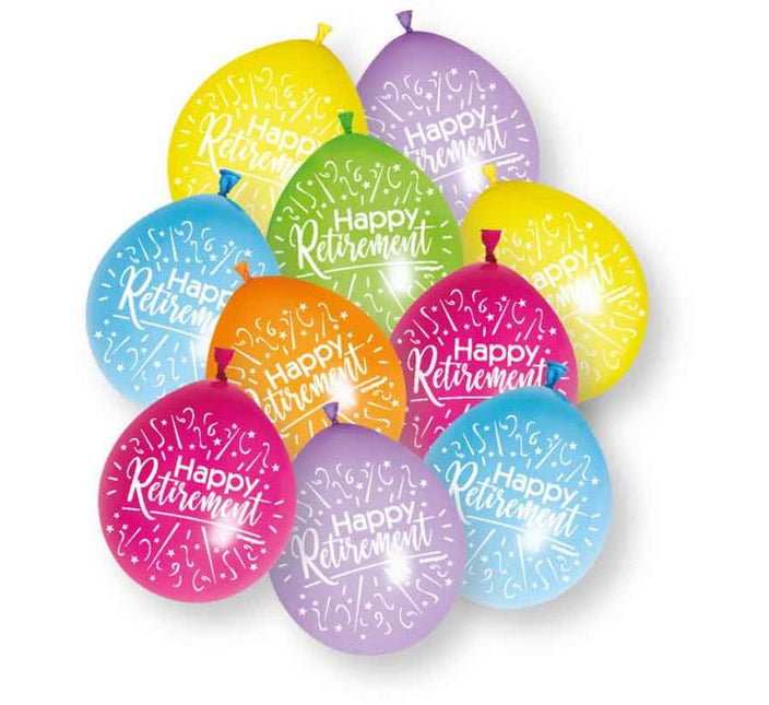 Happy Retirement Ballonnen Gekleurd 23cm 10st van Unique koop je bij Partywinkel