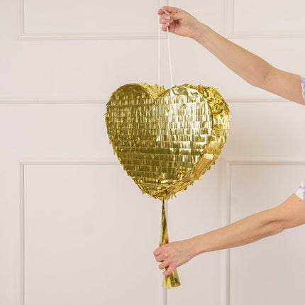 Hart Pinata Goud 36cm van Partydeco koop je bij Partywinkel