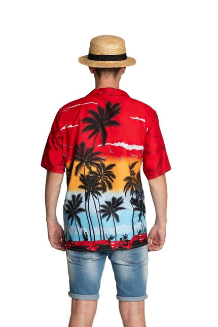 Hawai Shirt Paradise Rood – Unisex van Partychimp koop je bij Partywinkel