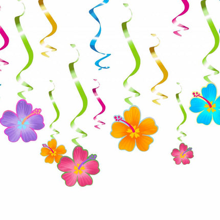 Hawaii Hangdecoratie Bloemen Set 12 delig - Partywinkel - 013051260880