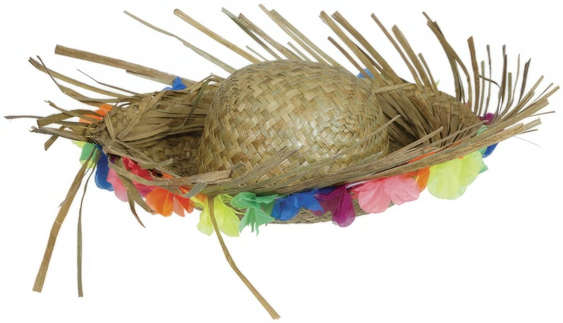 Hawaii Strohoed Met Bloemen van Fiestas Guirca koop je bij Partywinkel