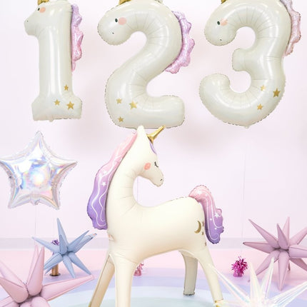Helium Ballon 1 jaar Unicorn, 93cm, mix van Partydeco koop je bij Partywinkel