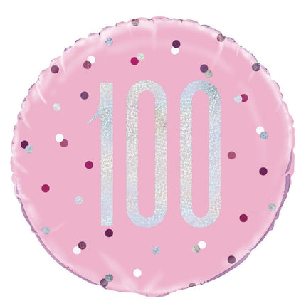 Helium Ballon 100 Jaar Roze 45cm leeg van Unique koop je bij Partywinkel