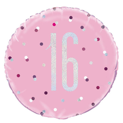 Helium Ballon 16 Jaar Roze 45cm leeg van Unique koop je bij Partywinkel