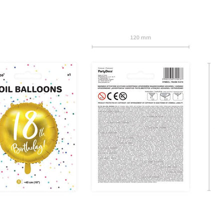 Helium Ballon 18Th Birthday Goud Leeg 45cm van Partydeco koop je bij Partywinkel