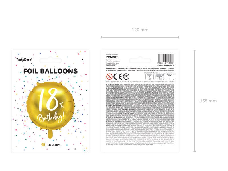 Helium Ballon 18Th Birthday Goud Leeg 45cm van Partydeco koop je bij Partywinkel