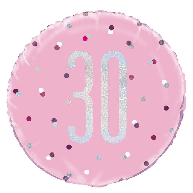 Helium Ballon 30 Jaar Roze 45cm leeg van Unique koop je bij Partywinkel